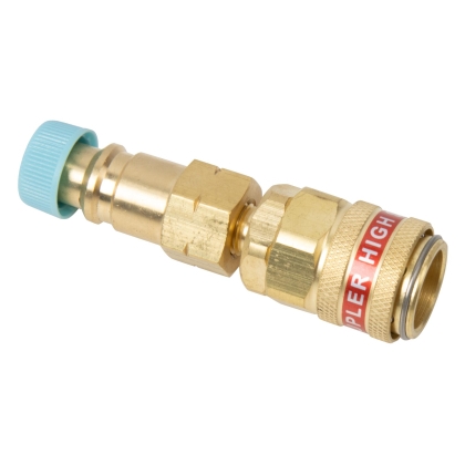 Adaptor cu cuplă rapidă și ventil R134a la R1234yf pentru instalații A/C, drept, înaltă presiune