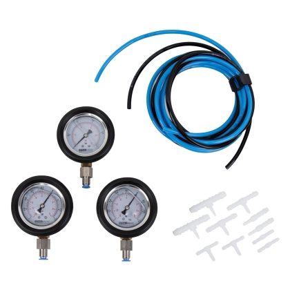Set diagnostic pentru turbocompresor, ventilație carter și filtru de particule cu manometre și sistem cu coloană de măsurare