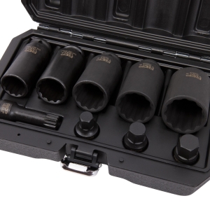 Universal Drive Shaft, CV Joint & Wheel Bearing Impact Socket Set 1/2" 12-Point, 9 pcs