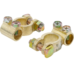 Brass Battery Round-Post Terminal Clamp Set, Positive and Negative